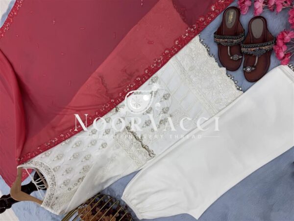 Buy Heavy Faux Georgette Embroidered Top with Plazzo and Dupatta Set - Image 8