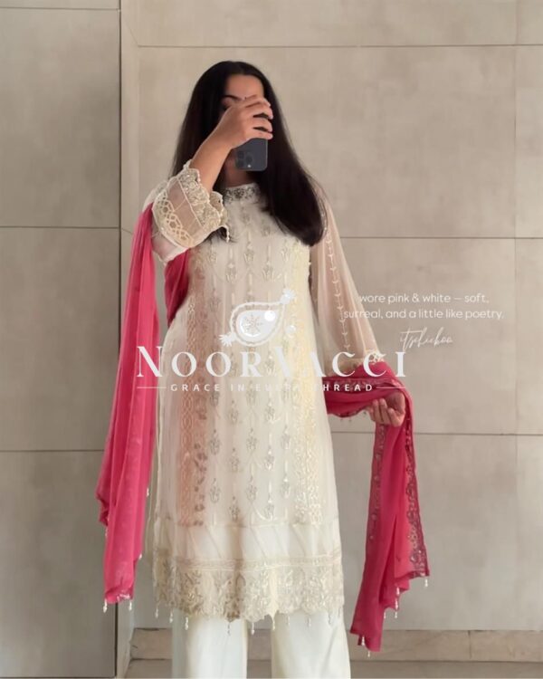 Buy Heavy Faux Georgette Embroidered Top with Plazzo and Dupatta Set - Image 2