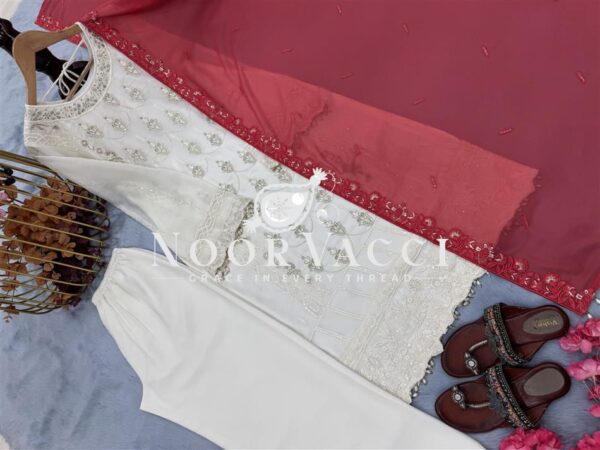 Buy Heavy Faux Georgette Embroidered Top with Plazzo and Dupatta Set - Image 10