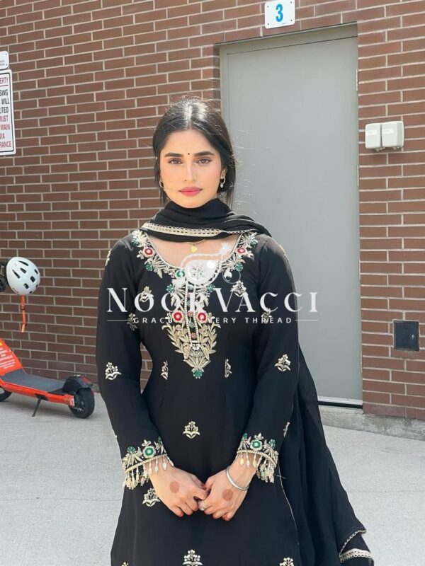Buy Chinon Silk Embroidered Sharara Suit Set with Heavy Lace Dupatta – Ready to Wear - Image 3