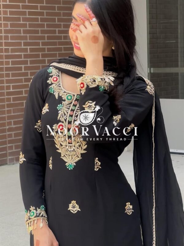 Buy Chinon Silk Embroidered Sharara Suit Set with Heavy Lace Dupatta – Ready to Wear - Image 7