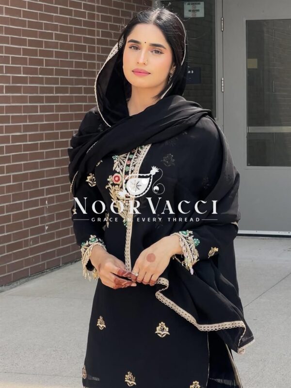 Buy Chinon Silk Embroidered Sharara Suit Set with Heavy Lace Dupatta – Ready to Wear - Image 2