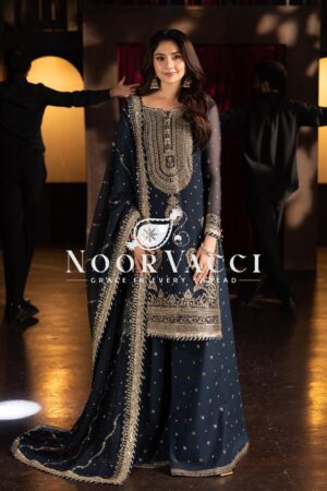 Buy Heavy Faux Georgette Sharara Suit with 5mm Sequence Work & Lace Dupatta – Ready to Wear