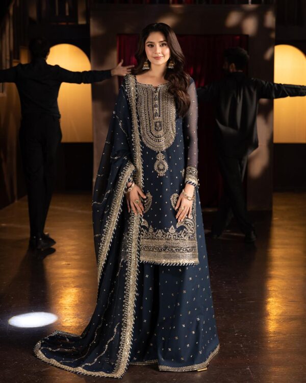 Buy Heavy Faux Georgette Sharara Suit with 5mm Sequence Work & Lace Dupatta – Ready to Wear