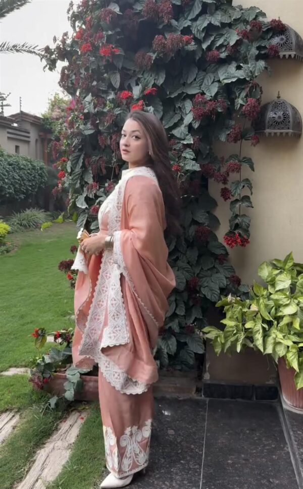 Buy Dull Satin Silk Embroidered Top with Palazzo and Dupatta Set - Image 7