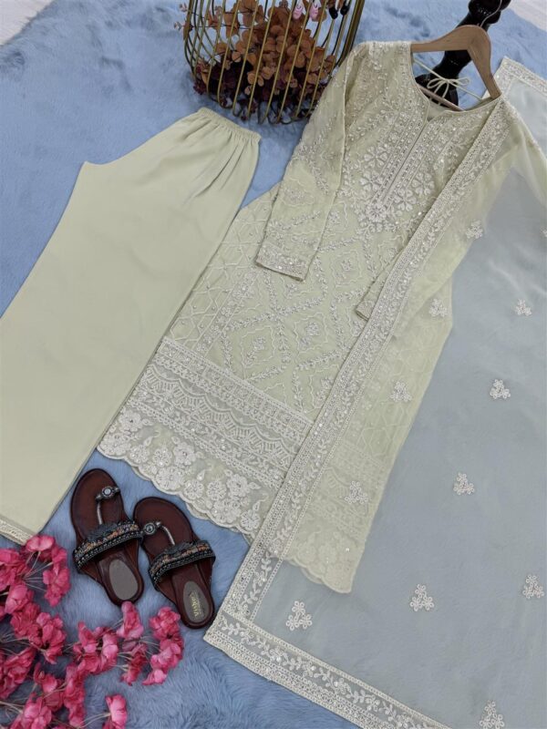 Shop Heavy Faux Georgette Embroidered Top with Palazzo and Dupatta Set - Image 6