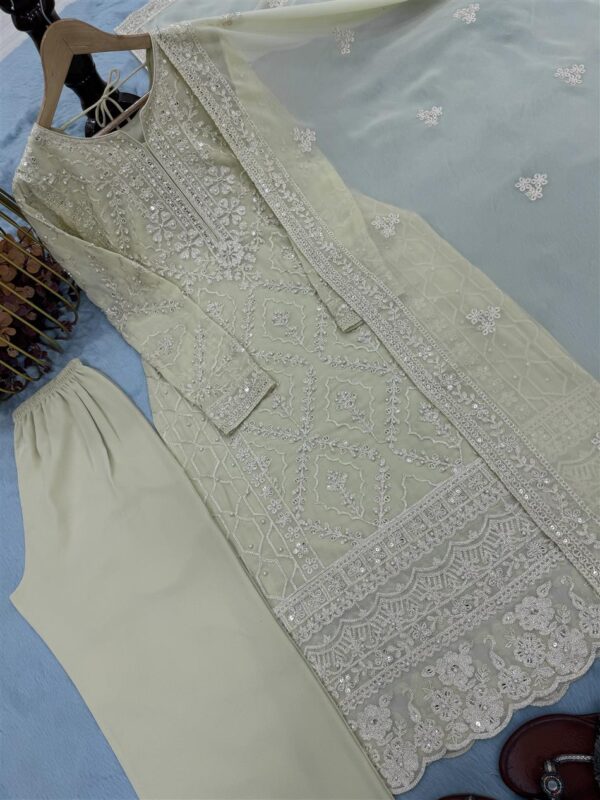 Shop Heavy Faux Georgette Embroidered Top with Palazzo and Dupatta Set - Image 7