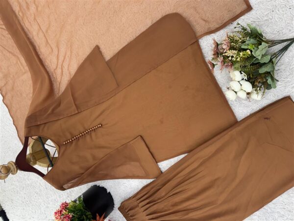 Shop Heavy Georgette Fully Stitched Farshi Pant Set with Dupatta – Elegant Party Wear - Image 4