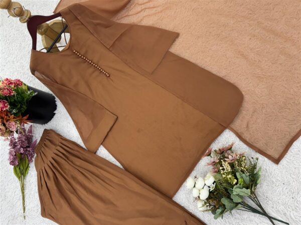 Shop Heavy Georgette Fully Stitched Farshi Pant Set with Dupatta – Elegant Party Wear - Image 6
