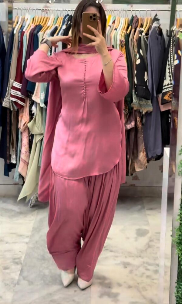 Shop Heavy Georgette Fully Stitched Farshi Pant Set with Dupatta – Elegant Party Wear - Image 2