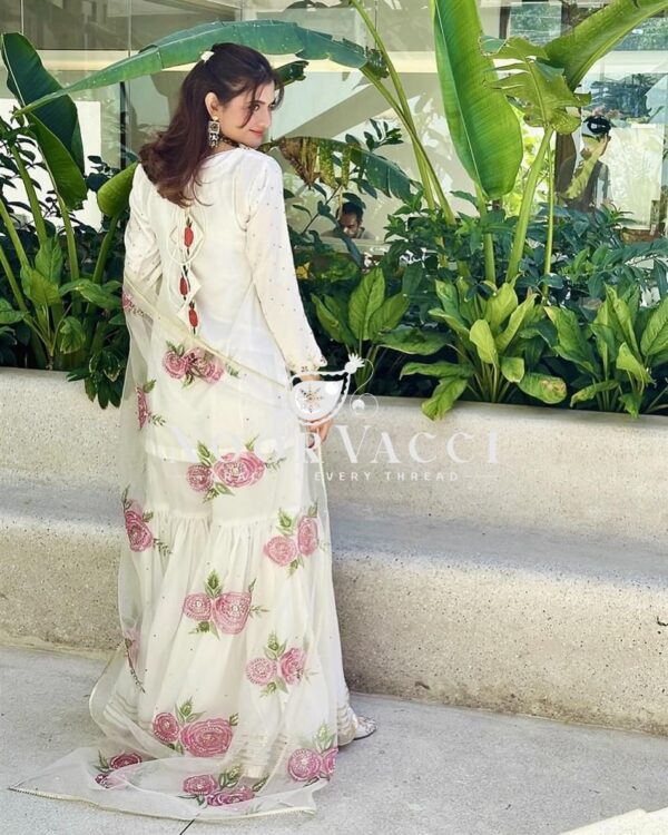 Buy Natural Crepe Embroidered Top with Sharara Palazzo & Printed Dupatta Set - Image 5
