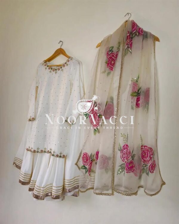 Buy Natural Crepe Embroidered Top with Sharara Palazzo & Printed Dupatta Set - Image 11
