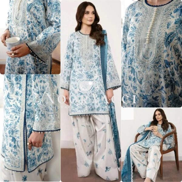 Shop Printed Natural Crepe Top with Farshi Palazzo & Digital Print Dupatta Set - Image 7