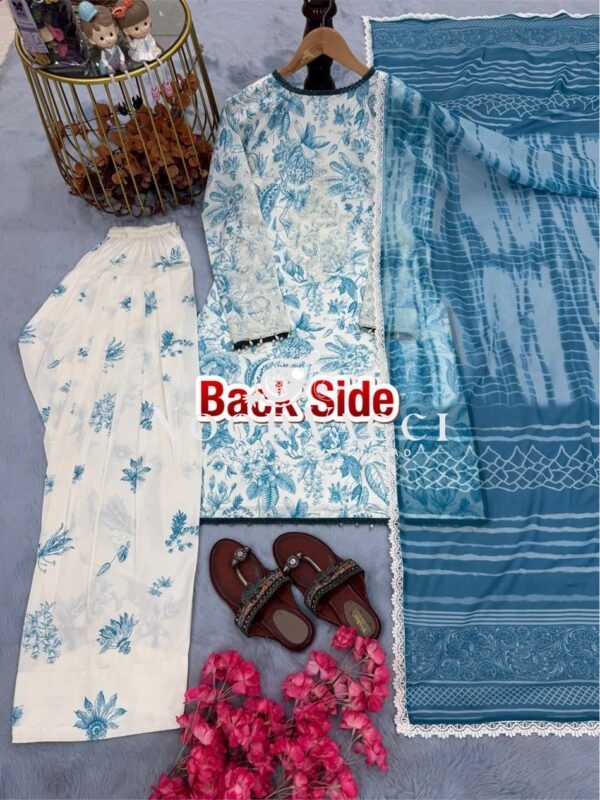 Shop Printed Natural Crepe Top with Farshi Palazzo & Digital Print Dupatta Set - Image 9