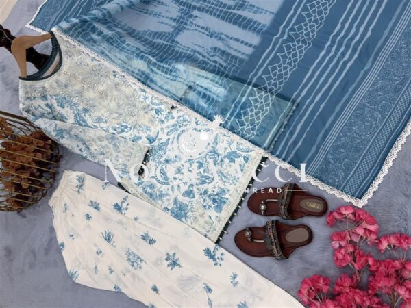 Shop Printed Natural Crepe Top with Farshi Palazzo & Digital Print Dupatta Set - Image 11
