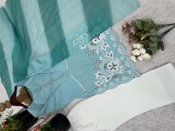 Buy Heavy Georgette Embroidered Top with Farshi Pant and Printed Dupatta - Image 7