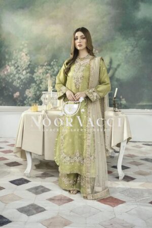 Shop Jimmy Choo Embroidered Top & Plazzo Set with Diamond & Moti Work + Net Dupatta