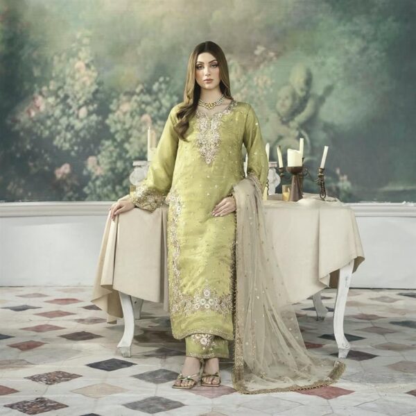 Shop Jimmy Choo Embroidered Top & Plazzo Set with Diamond & Moti Work + Net Dupatta - Image 2