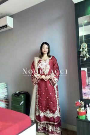 Buy Jimmy Choo Embroidered Top & Plazzo Set with Diamond & Moti Work + Net Dupatta