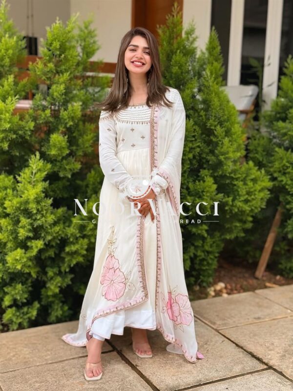 Shop Heavy Georgette Embroidered Gown with Printed Dupatta and Bottom - Image 3