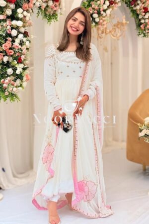 Shop Heavy Georgette Embroidered Gown with Printed Dupatta and Bottom