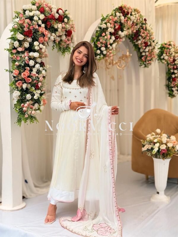 Shop Heavy Georgette Embroidered Gown with Printed Dupatta and Bottom - Image 5