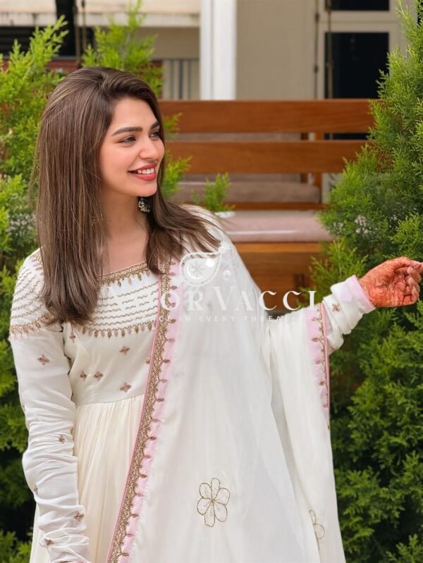 Shop Heavy Georgette Embroidered Gown with Printed Dupatta and Bottom - Image 6