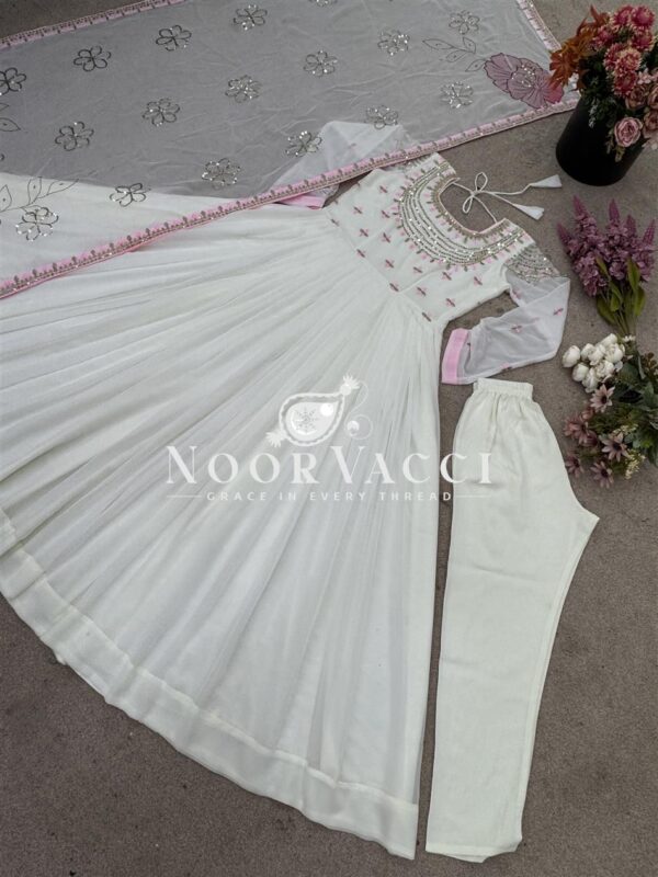 Shop Heavy Georgette Embroidered Gown with Printed Dupatta and Bottom - Image 7
