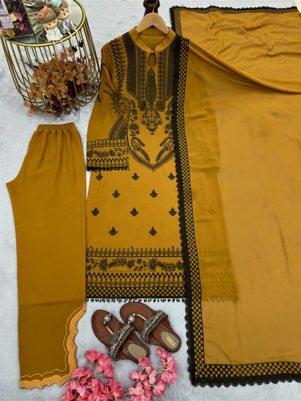 Buy Faux Georgette Embroidered Top with Palazzo & Fancy Lace Dupatta Set - Image 6