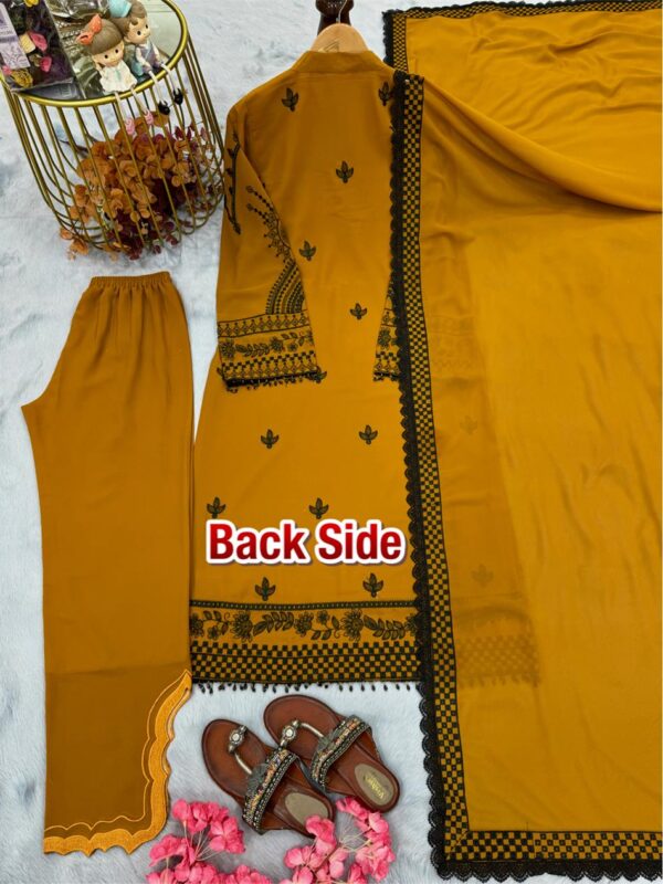 Buy Faux Georgette Embroidered Top with Palazzo & Fancy Lace Dupatta Set - Image 8