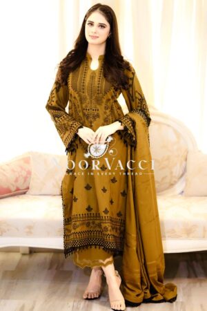 Buy Faux Georgette Embroidered Top with Palazzo & Fancy Lace Dupatta Set