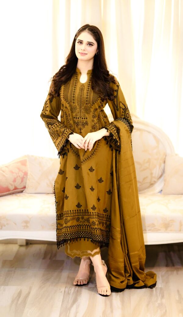 Buy Faux Georgette Embroidered Top with Palazzo & Fancy Lace Dupatta Set
