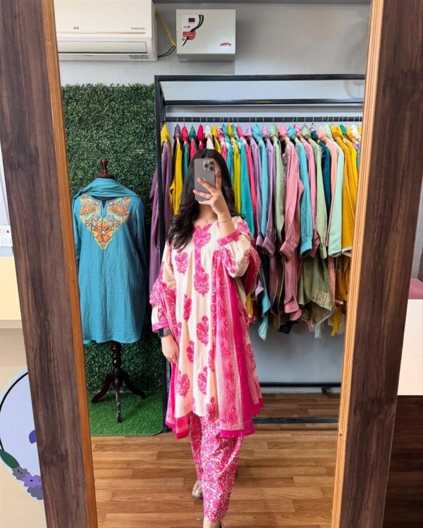 Buy Masalin Cotton Printed Farshi Co-Ord Set with Chiffon Dupatta - Image 2
