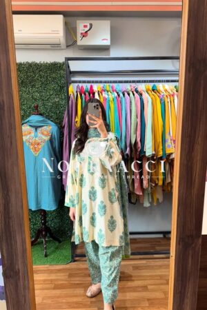 Shop Masalin Cotton Printed Farshi Co-Ord Set with Chiffon Dupatta