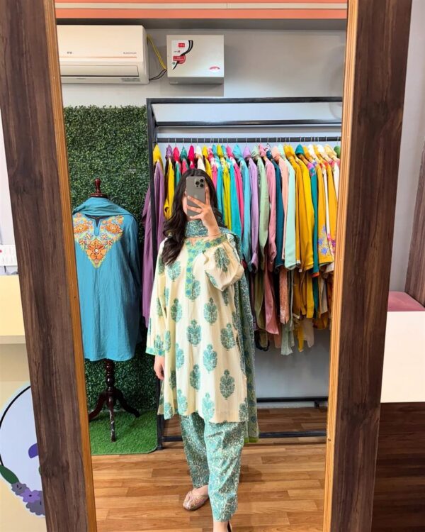 Shop Masalin Cotton Printed Farshi Co-Ord Set with Chiffon Dupatta