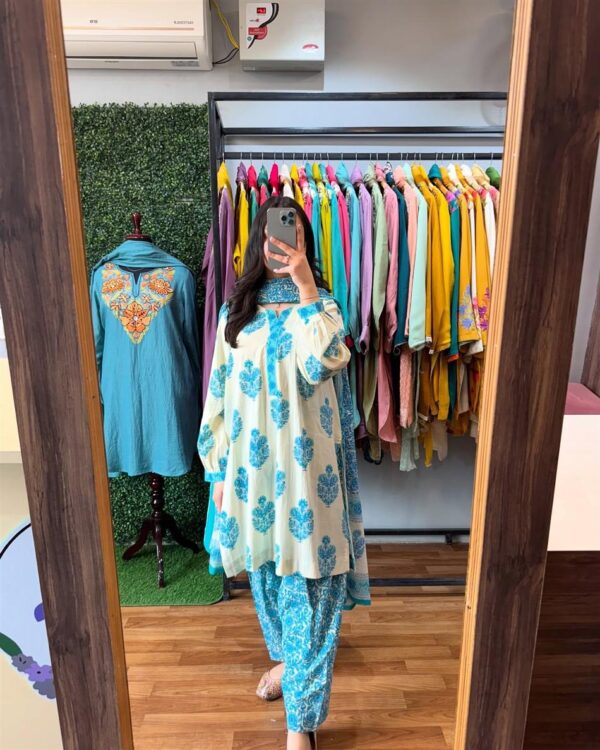 Shop Masalin Cotton Printed Farshi Co-Ord Set with Chiffon Dupatta