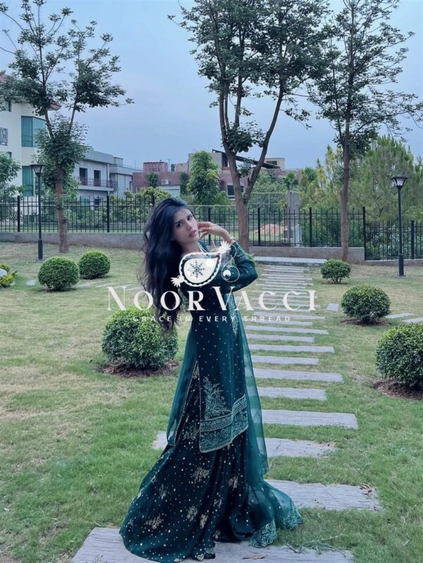 Shop Heavy Faux Georgette Embroidered Top & Plazzo Set with Organza Dupatta - Image 8