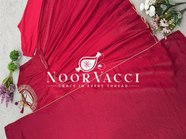 Shop Fendy Silk Anarkali Gown with Val Moti Work, Pant & Dupatta Set - Image 9