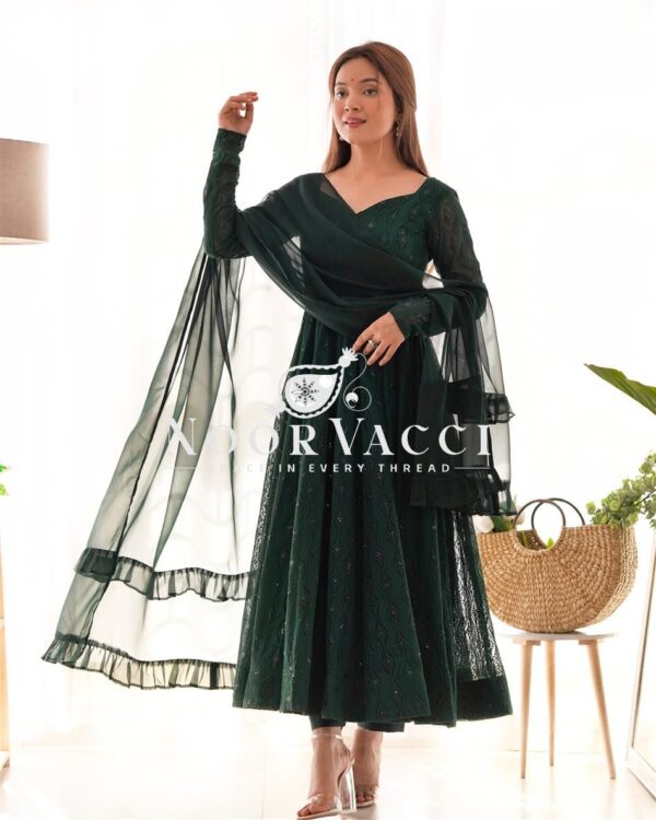 Buy Fox Georgette Lucknowi Anarkali Suit with Ruffle Dupatta - Image 3