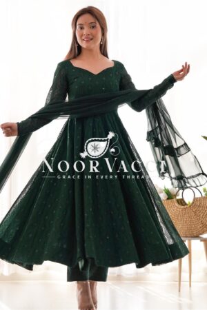 Buy Fox Georgette Lucknowi Anarkali Suit with Ruffle Dupatta