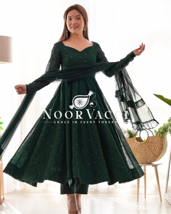 Buy Fox Georgette Lucknowi Anarkali Suit with Ruffle Dupatta
