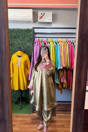 Pure Gold Fendi Silk Embroidered Suit Set with Dupatta