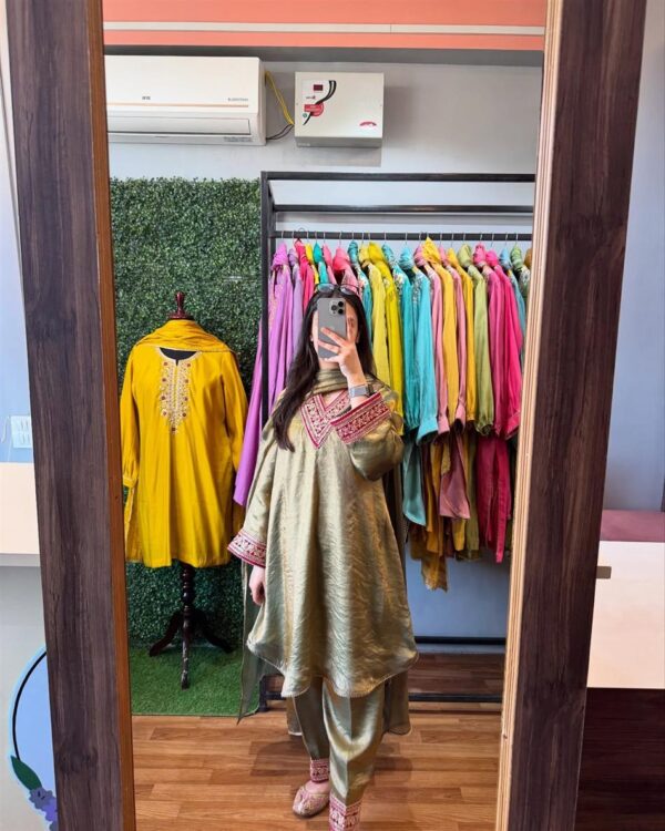 Pure Gold Fendi Silk Embroidered Suit Set with Dupatta