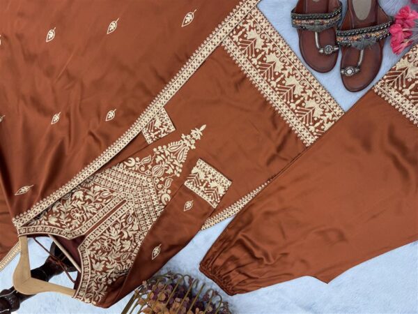 Chinon Silk Embroidered Top with Palazzo & Dupatta Set - Image 4