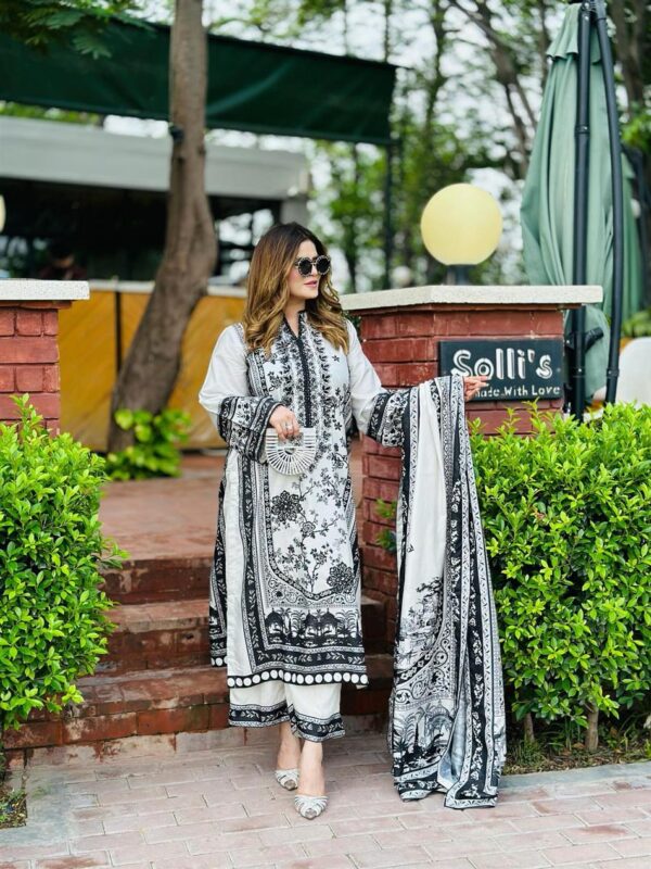 Printed Malai Satin 3-Piece Co-Ord Set with Dupatta - Image 3