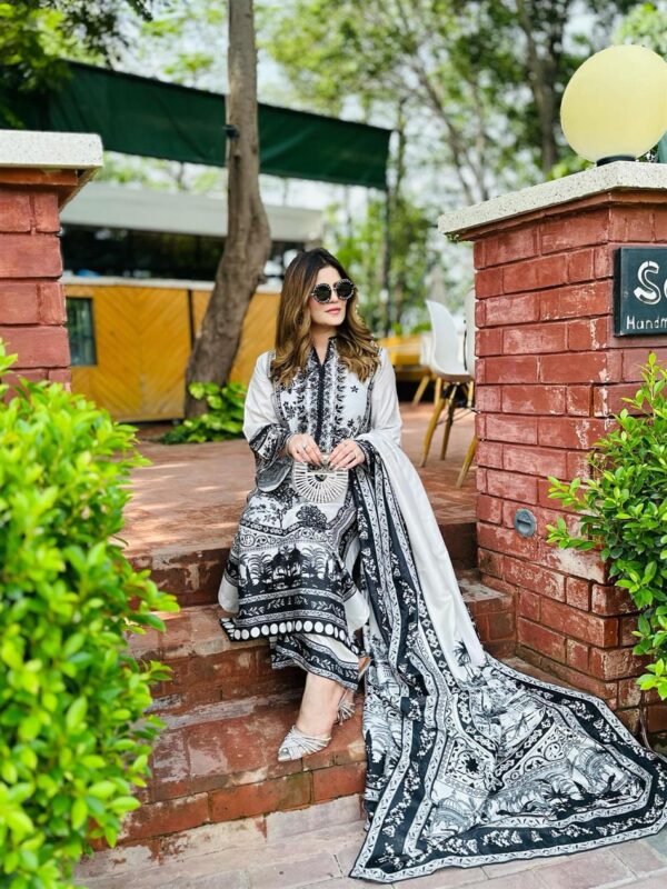 Printed Malai Satin 3-Piece Co-Ord Set with Dupatta - Image 4