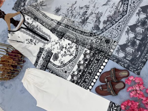 Printed Malai Satin 3-Piece Co-Ord Set with Dupatta - Image 5