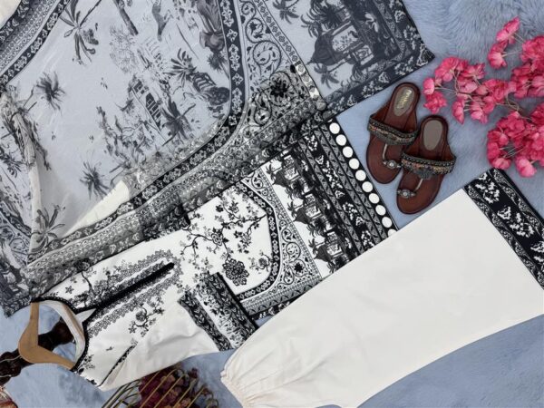 Printed Malai Satin 3-Piece Co-Ord Set with Dupatta - Image 6