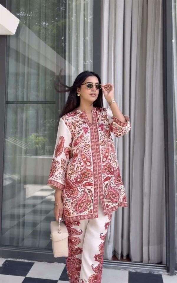 Designer Party Wear Printed Pure Malai Satin Co-Ord Set