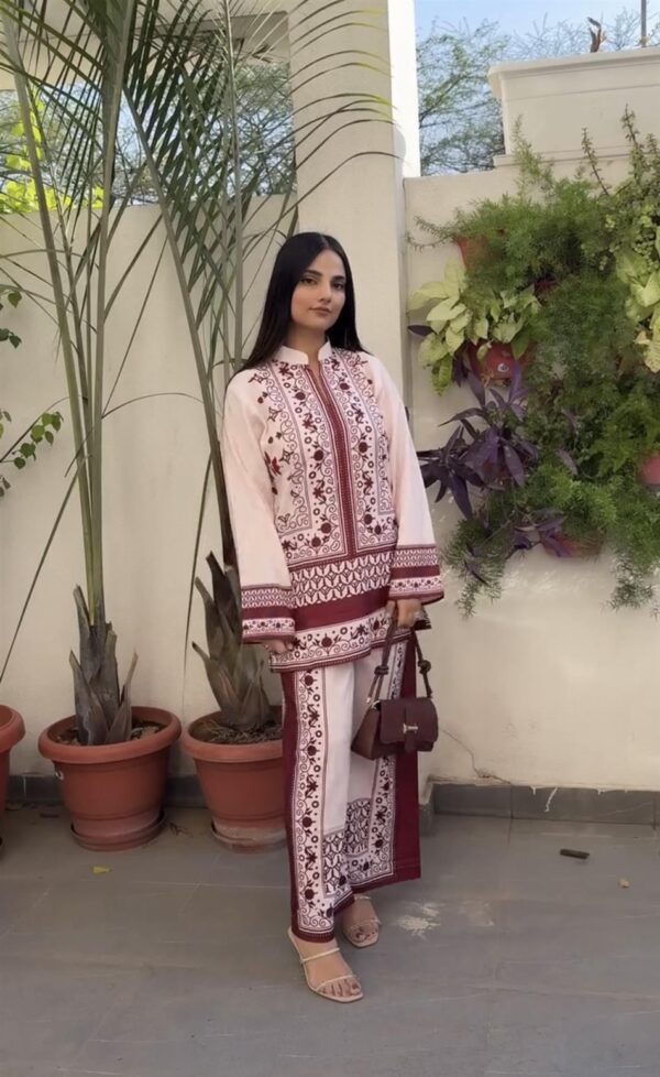 Designer Party Wear Printed Pure Malai Satin Co-Ord Set - Image 2